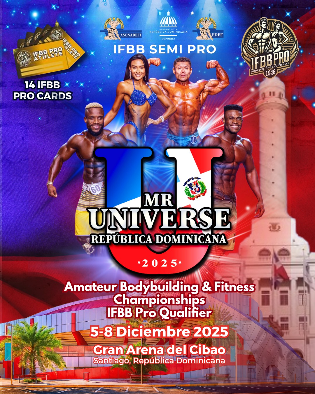 Santiago sede de Mr Universo RD’2025, 14 pro  cards IFBB en disputa, escogen director técnico