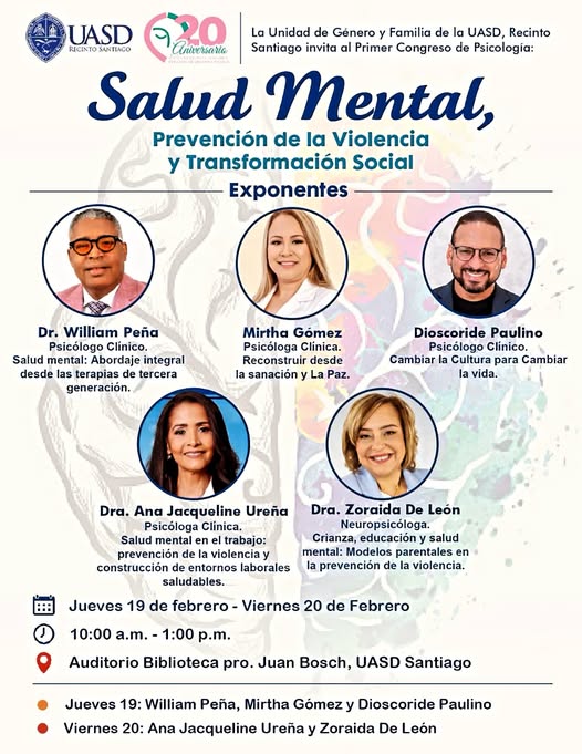 UASD Recinto Santiago invita al Primer Congreso de Psicología “Salud Mental”